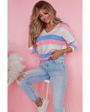 Azura Exchange Striped V Neck Long Sleeve Top - XL