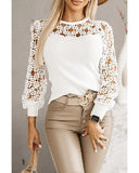 Azura Exchange Floral Lace Splicing Long Sleeve Top - M