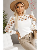 Azura Exchange Floral Lace Splicing Long Sleeve Top - M