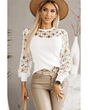 Azura Exchange Floral Lace Splicing Long Sleeve Top - M