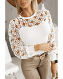 Azura Exchange Floral Lace Splicing Long Sleeve Top - XL