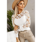 Azura Exchange Floral Lace Splicing Long Sleeve Top - XL