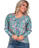 Azura Exchange Elegant Floral Print Long Sleeve Blouse - M