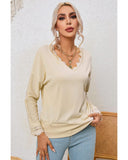 Azura Exchange Lace Trim V Neck Long Sleeve Top - L