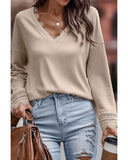 Azura Exchange Lace Trim V Neck Long Sleeve Top - M