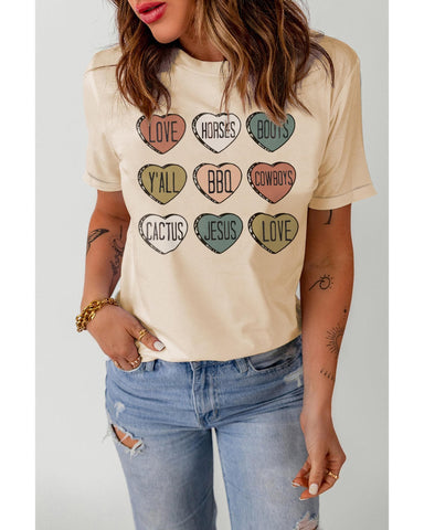 Azura Exchange Heart Shaped Letters Print Crewneck Graphic Tee - S