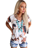 Azura Exchange Pattern Print V Neck T-Shirt - S