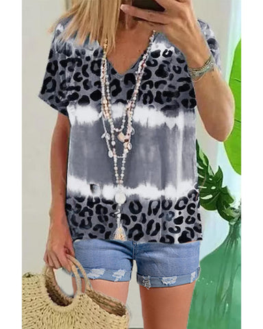 Azura Exchange Leopard Patchwork Short Sleeve Top - M