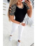 Azura Exchange Leopard Color Block Cut Out Top - XL