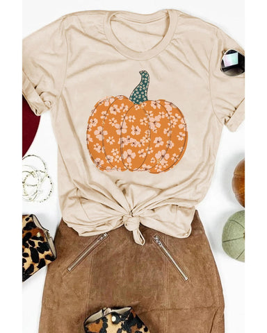 Azura Exchange Floral Pumpkin Graphic Tee - S