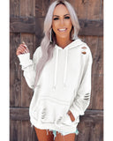 Azura Exchange Ripped Hooded Sweatshirt with Kangaroo Pocket - S