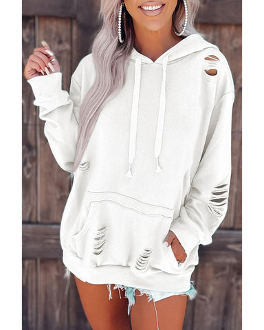 Azura Exchange Ripped Hooded Sweatshirt with Kangaroo Pocket - XL