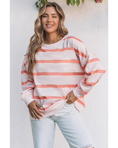 Azura Exchange Drop Shoulder Pullover Sweatshirt with Striped Pattern - M