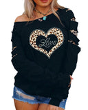 Azura Exchange Leopard Rhinestone Heart Graphic Sweatshirt - XL