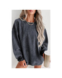 Azura Exchange Gray Ribbed Knit Round Neck Pullover Sweatshirt - 2XL