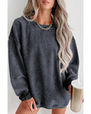 Azura Exchange Gray Ribbed Knit Round Neck Pullover Sweatshirt - M