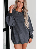 Azura Exchange Gray Ribbed Knit Round Neck Pullover Sweatshirt - S