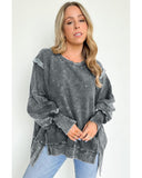 Azura Exchange Relaxed Fit Acid Wash Pullover Sweatshirt with Slit Details - M