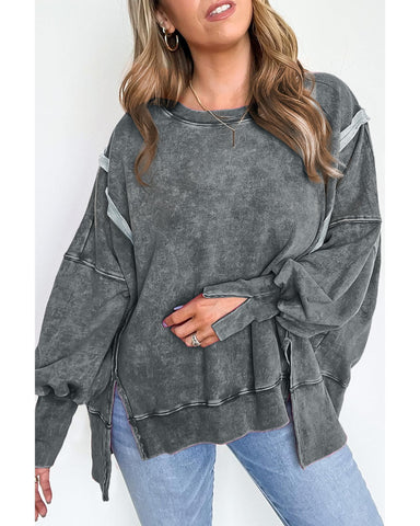 Azura Exchange Relaxed Fit Acid Wash Pullover Sweatshirt with Slit Details - XL