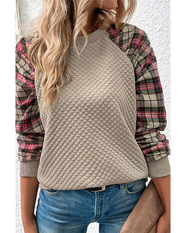 Azura Exchange Plaid Raglan Sleeve Sweatshirt - S