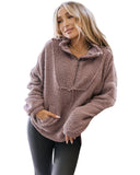 Azura Exchange Dusty Pink Collared Half Zip Fluffy Sweatshirt - XL