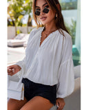 Azura Exchange V Neck Balloon Sleeve Shirt - M