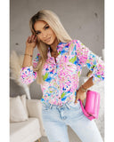 Azura Exchange Buttoned Sheath Long Sleeve Shirt with Abstract Floral Print - S