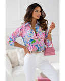 Azura Exchange Buttoned Sheath Long Sleeve Shirt with Abstract Floral Print - S