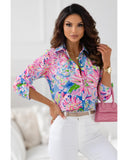 Azura Exchange Buttoned Sheath Long Sleeve Shirt with Abstract Floral Print - S