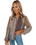 Azura Exchange Long Sleeve Dot Print Button Down Shirt - XL