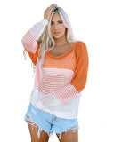 Azura Exchange Eyelet Knit Top with Twisted Back and Color Block Design - L