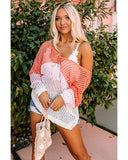 Azura Exchange Eyelet Knit Top with Twisted Back and Color Block Design - M