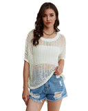 Azura Exchange Fishnet Knit Ribbed Short Sleeve Sweater Tee - XL