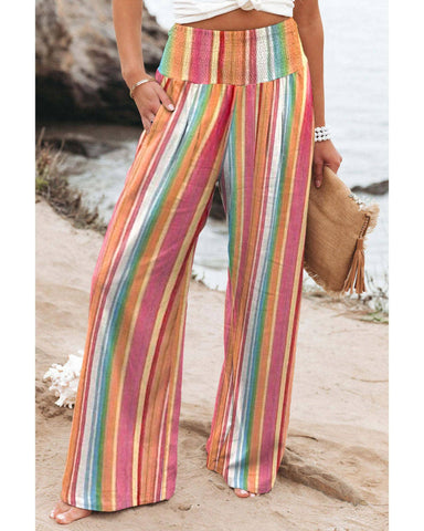 Azura Exchange Striped Smocked High Waist Wide Leg Pants - S