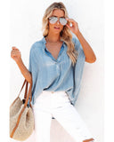 Azura Exchange V Neck Oversized Denim Blouse - S