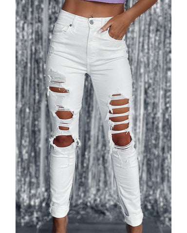 Azura Exchange High Waist Distressed Skinny Jeans - 10 US