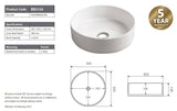 2021 Matte White Round 360 mm Dia top counter basin porcelain sink