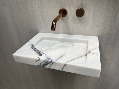 2023 Hand Crafted Marble Nature stone wash basin Matte White wall hung 470*320*60 mm