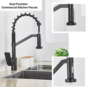 2022 Matte Black pull out with spray function spring kitchen mixer tap faucet