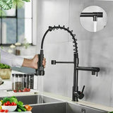 2023 Matte Black pull out with spray function spring kitchen mixer tap faucet Dual outlets