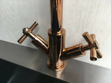 2023 Matte Black Cross 1/4 turn hot cold Solid stainless steel  goose neck Swivel Kitchen tap