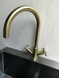 2023 Matte Black Cross 1/4 turn hot cold Solid stainless steel  goose neck Swivel Kitchen tap