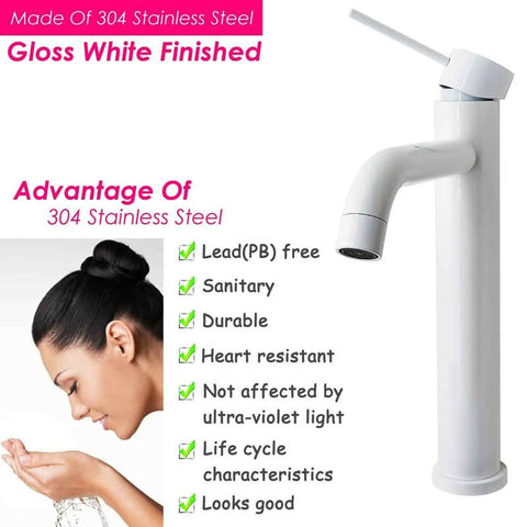 2021 New slim White round style Tall Basin Mixer Vessel High Bathroom Sink Tap Vanity Faucet Curved Spout