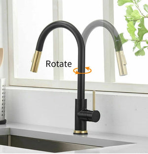 2023 Brushed Gold Spout Matte Black pull out with spray function kitchen mixer tap faucet NO sensor