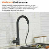 2023 Brushed Gold Spout Matte Black pull out with spray function kitchen mixer tap faucet NO sensor