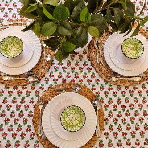 Kolka Mistletoe Hand Block-Printed & Screen Printed Textiles Tablecloth - Red