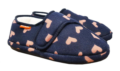 ARCHLINE Orthotic Plus Slippers Closed Scuffs Pain Relief Moccasins - Navy Hearts - EU 38