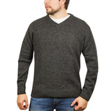 100% Shetland Wool V Neck Knit Jumper Pullover Mens Sweater Knitted - Charcoal (29) - L