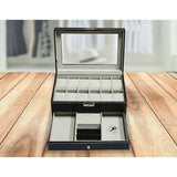 12 Grids Watch Display Case Leather jewellery Storage Box Organiser Lock Key