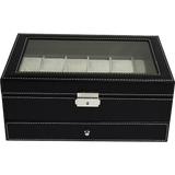 12 Grids Watch Display Case Leather jewellery Storage Box Organiser Lock Key
